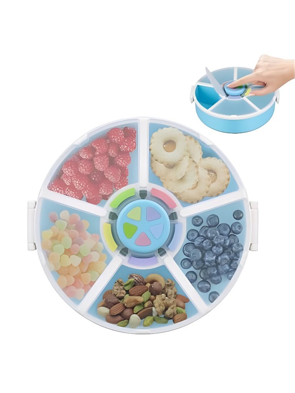 Snack Rotator Container Reusable Snack Box with 5 Compartment Dispenser